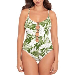 Skinny Dippers One Piece Swimsuit Medium Green Tropical Soleil